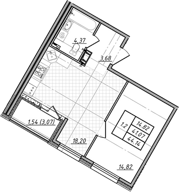 1-комнатная квартира 41.07 м², 2/14 эт., ЖК «Чёрная речка»